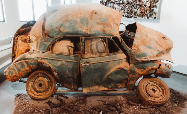 Smashed Old Classic Car after an Accident 